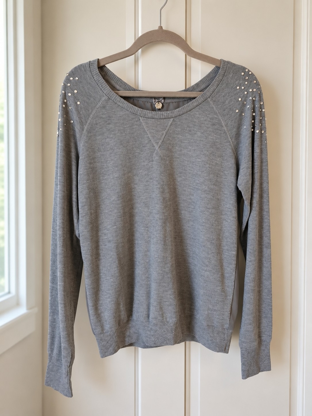 NEW Women's Gray Rhinestone-Embellished Sweater - Large